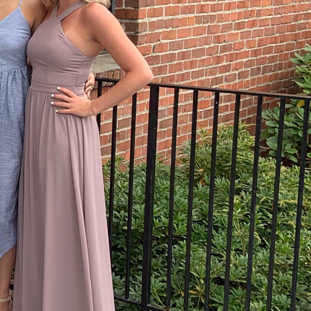 Lulus taupe purple bridesmaid dress